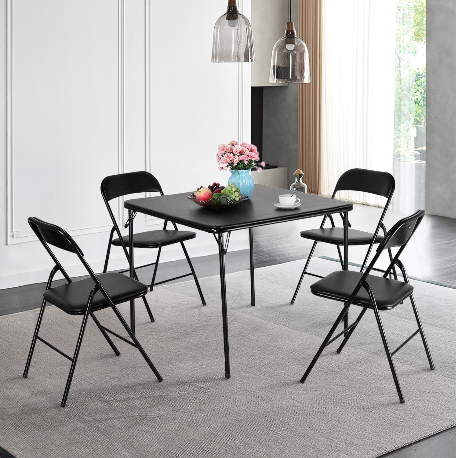VECELO 5Piece Card Table and Chair Set, 33.8" Square Table and Set of