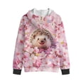 thumbnail image 5 of Xoenoiee Hedgehog Cherry Blossom Print Full-Zip Hoodies Graphic Hooded Sweatshirt Kids Teens Pullover Long Sleeve Joggers Shirt Fall Jacket Workout Casual Tunic Top Outfits Sportswear, M, 5 of 7