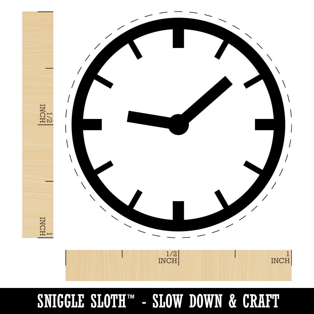 Wall Clock Time Self-Inking Rubber Stamp Ink Stamper - Brown Ink - Medium 1 Inch
