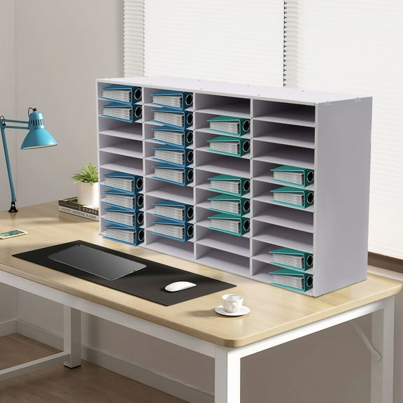 Desktop File Holder, Office Mailbox 36-compartment Literature Organizer 9.3 * 2.4 inches Modern White Literature Organizer