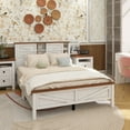 thumbnail image 2 of Farmhouse Platform Bed with Double Sliding Barn Door, Full Size Rustic Wood Bed with Charging Station, Wood Slats Support, White+Brown, 2 of 10