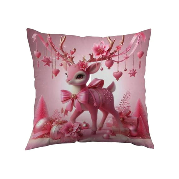 HaoXun Christmas Santa Claus Printed Shortplush Pillow Cover - 17.7x17.7 Inch Pink Decorative Cushion Case for Xmas Holiday Home Sofa Decorations