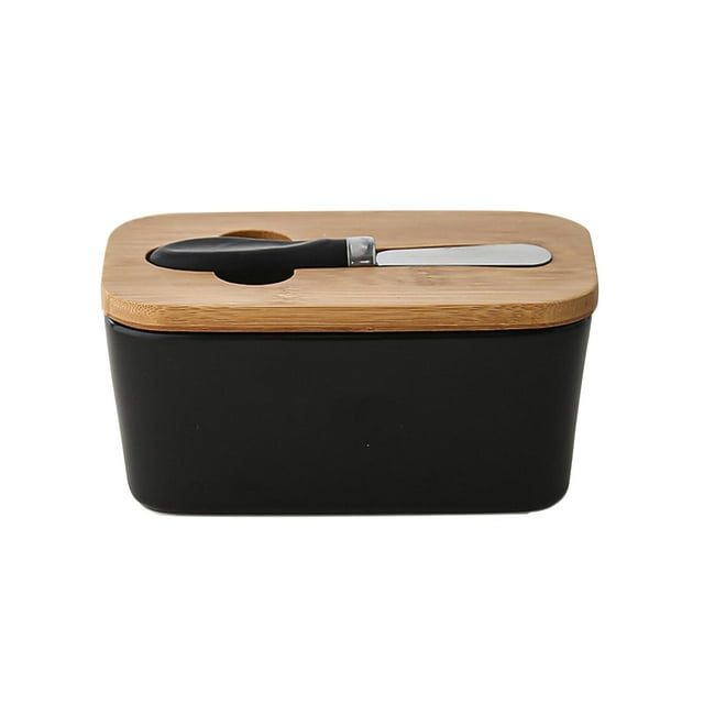 Tnarru Ceramic Butter Dish Cheese Butter Storage Box Practical Butter Container Butter Holder Box for Tools Refrigerator Dining Room Black