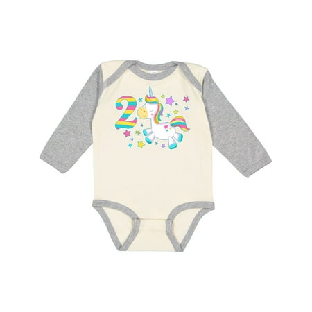

Inktastic Second Birthday Rainbow Unicorn Plush and Stars Gift Baby Boy or Baby Girl Long Sleeve Bodysuit