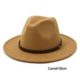 thumbnail image 2 of Hats with Belt Buckle Large Autumn Winter Dress Elegant Wide Brim Caps Warm-keeping Wool Men Cowboy Outdoor Wedding Church Light Tan 58cm, 2 of 7