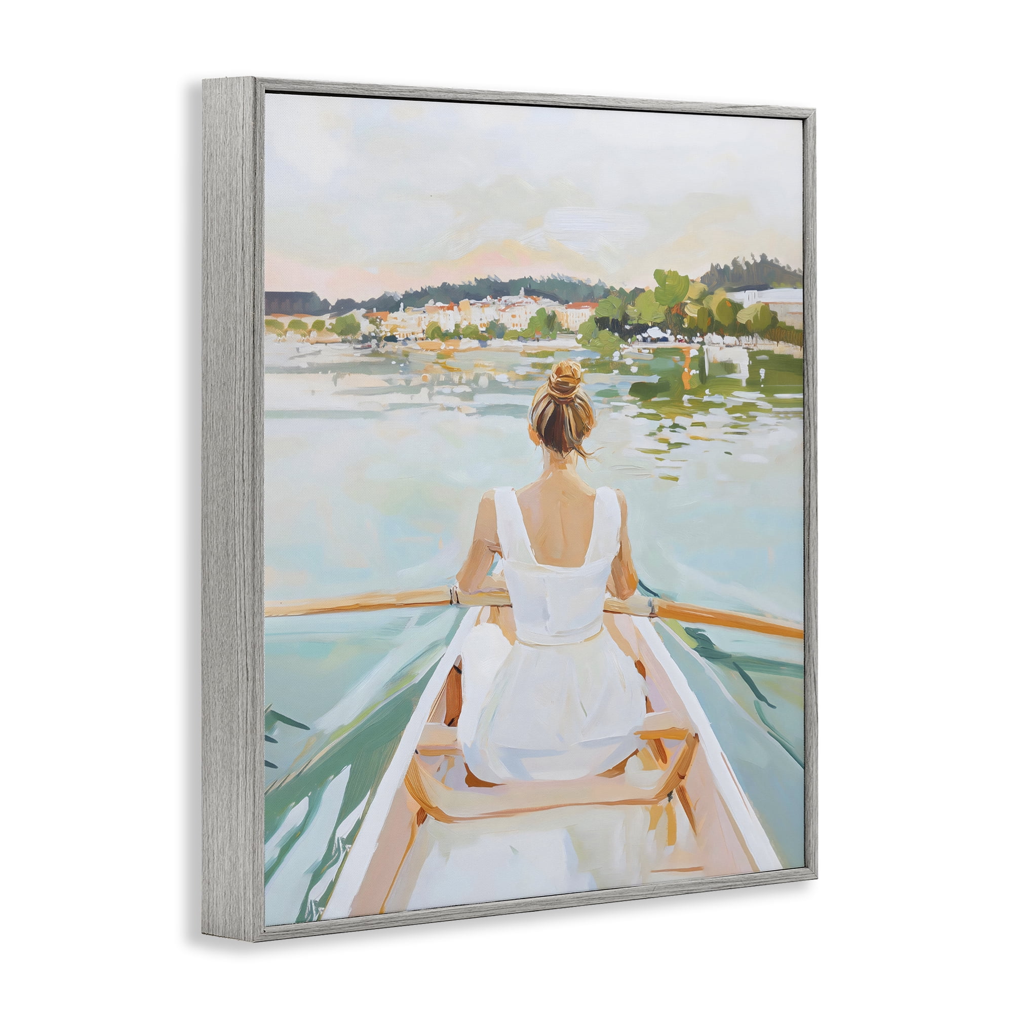 Stupell Industries Girl In Peaceful Canoe Ride Gray Framed Giclee Art, design by The Prints Vibe