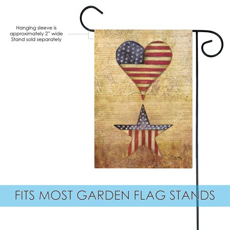 Toland Home Garden Patriotic Heart And Star Stars Stripes Patriotic Flag Double Sided 12x18 Inch