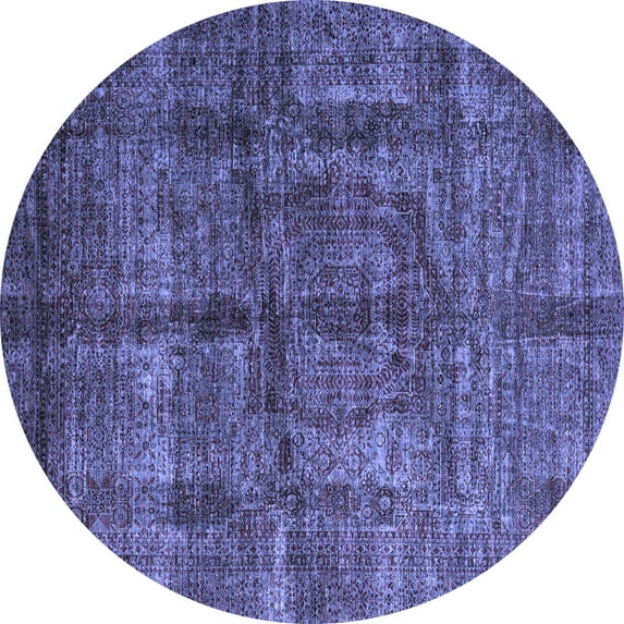 Ahgly Company Machine Washable Indoor Round Oriental Blue Modern Area Rugs, 7' Round