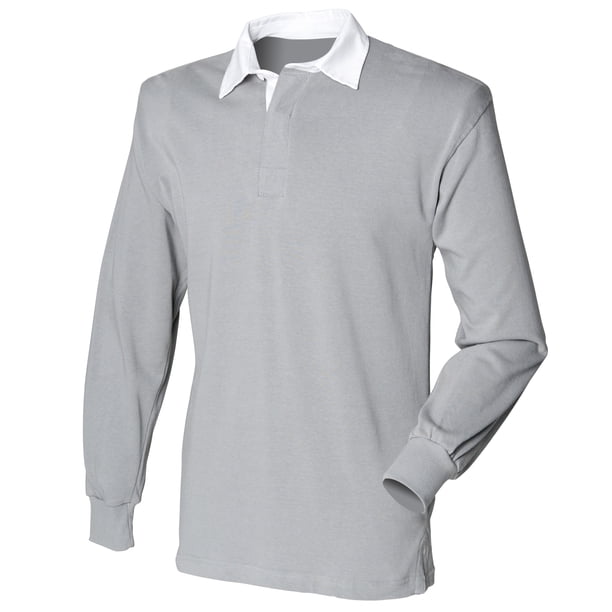 Polo de manga larga con el cuello en blanco para hombre/Caballero Modelo Rugby (Gris pizarra)
