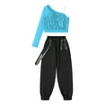 thumbnail image 3 of vastwit Kids Girls Hip Hop Jazz Dance Costumes Sequins Sheer Mesh Long Sleeve Crop Top+Pants Set Light Blue 12, 3 of 7