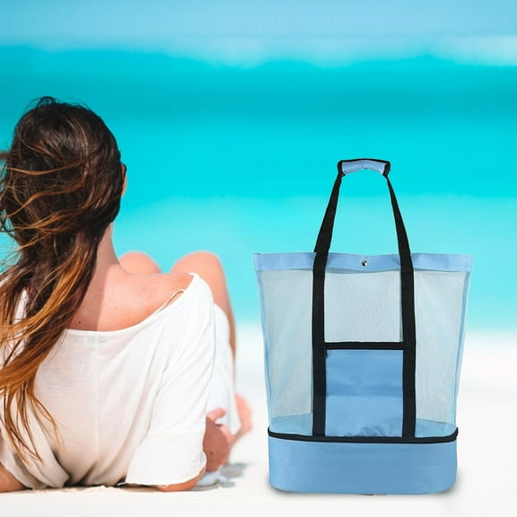 Beach Bag with Dry Wet Separation Large Capacity Mesh Tote Shoulder Bag Insulated Cooler Bag Aluminum Foil Ice Pack