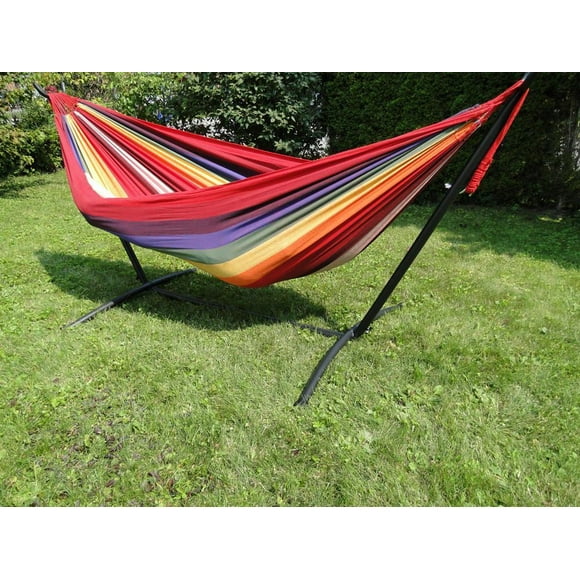 Deluxe Brazilian Double Hammock with Universal Stand - Hot Colours