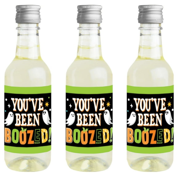 Big Dot of Happiness You've Been Boozed - Mini Wine and Champagne Bottle Label Stickers - Ghost Halloween Party Favor Gift for Women and Men - 16 Ct