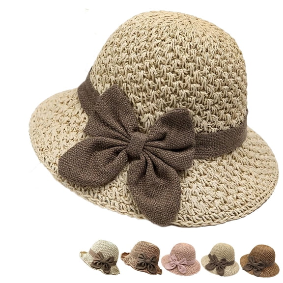 Versatile Retro Woven Handmade Straw Hat with Ruffled Bow, Elegant Crochet Straw, Foldable Breathable for Women