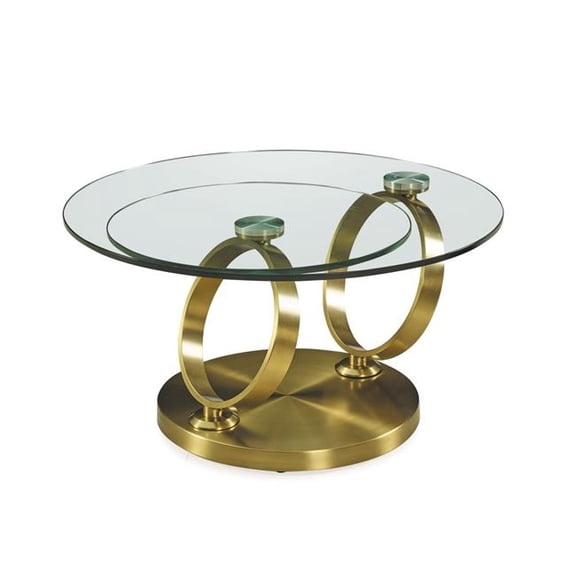 HomeRoots 554291 32 in. Clear & Gold Glass & Metal Round Abstract Coffee Table