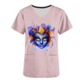 thumbnail image 5 of BiZtdJrK Mardi Gras Scrub Tops for Women Nursing Uniforms Casual V Neck Short Sleeve Tees Blouse Funny Printed Holiday Working Scrubs with Pockets Pink L Holiday Sales, 5 of 6