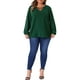 thumbnail image 2 of Blusas de gasa de talla grande para mujer Agnes Orinda, con cuello en V, panel de encaje, de manga larga, camisetas casuales 3X en verde oscuro, 2 of 6