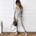 thumbnail image 4 of Conjunto de suéter y pantalones casuales de moda de color sólido con cuello alto para mujer, 4 of 6