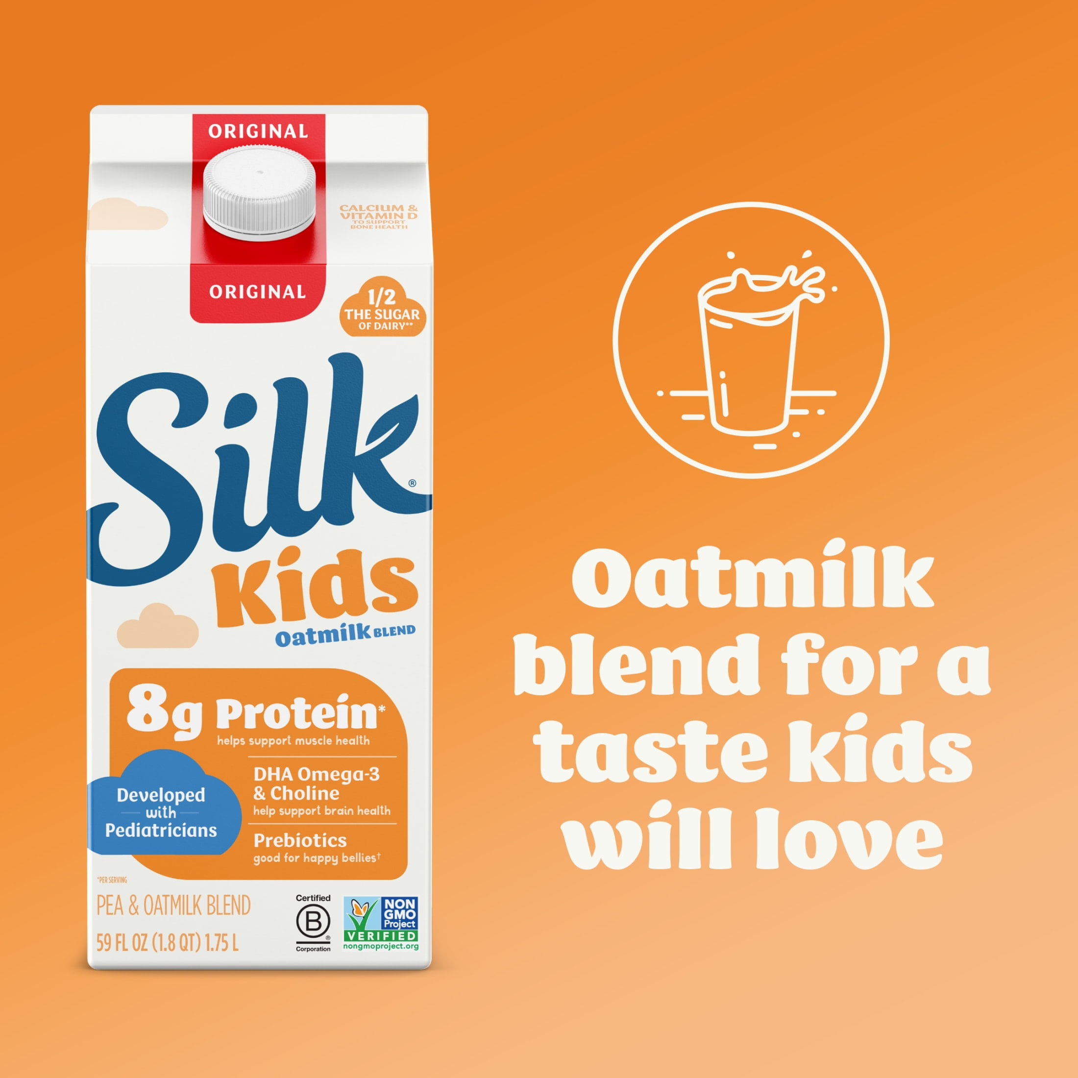 Silk Dairy Free Kids Original Oat Milk Blend, Gluten Free, Vegan, 59 FL OZ Carton