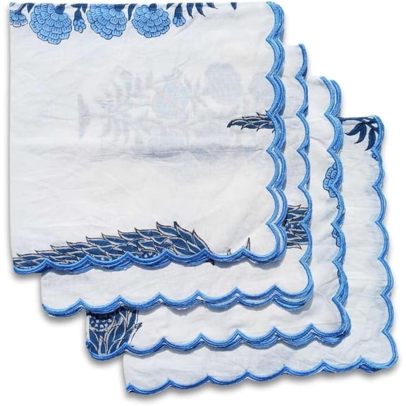 TAGAAI 18 x 18 Machine Washable Modern White Floral Block Print Cotton Cloth Napkins 4 Count