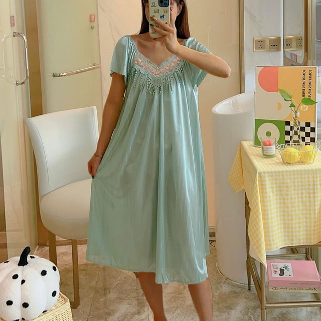 Camisón corto para mujer, lencería, ropa de dormir, pijama holgado de color liso, camisón para mujer