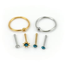 Claire's Women's Stainless Steel 20G Starburst Mixed Nose Rings, Bar Closure, 6 Pack, 70503