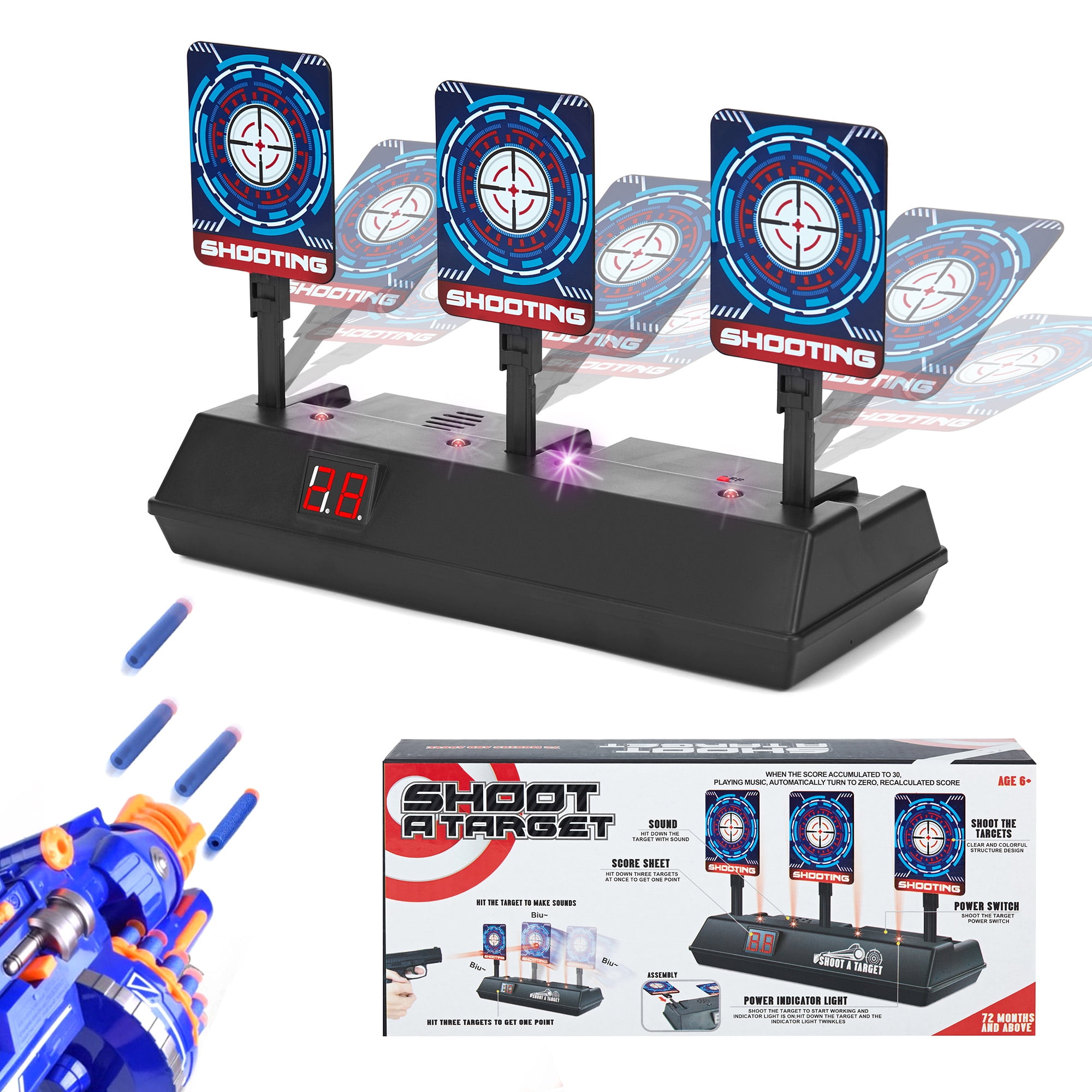 Yococobuy Electronic Scoring Target for Nerf N-Strike Elite/Mega/Rival Series Kids Toy Auto-Reset Intelligent Light Sound Effect Scoring Target for Mega and Rival Series BLUE