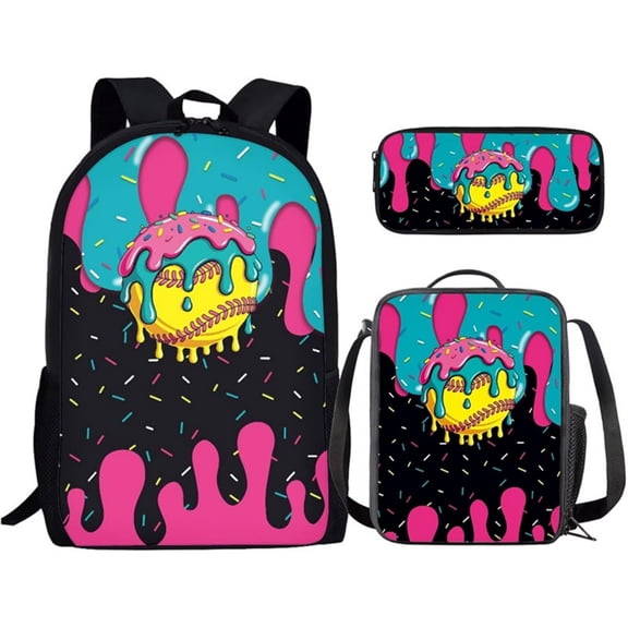 3 Piece Backpack Set with Utility Bag & Pouch, Lightweight Multi-Pocket Daypack, Colorful Artistic Print Travel Carryall for Commuting & Everyday Use