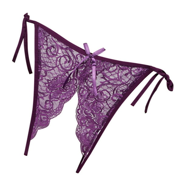 Pantalones triangulares de encaje sexy de cintura baja y entrepierna abierta para mujer: lazo bonito, sin costuras, ropa interior para el día a día/casual/club, talla única para cinturas de 58-90 cm
