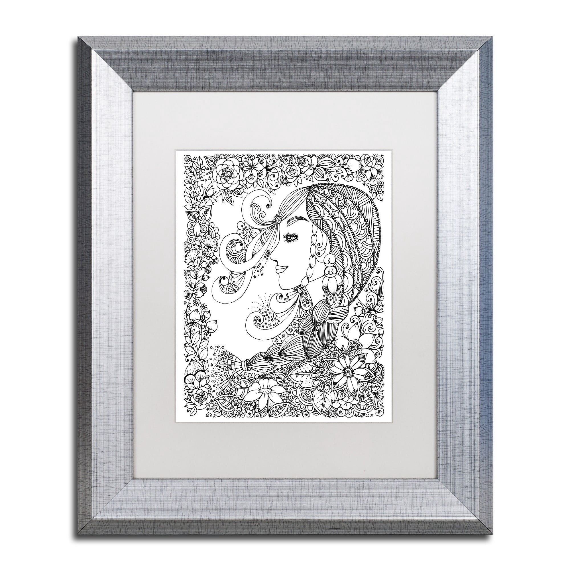 Trademark Fine Art "Woman 2" Canvas Art by KCDoodleArt White Matte, Silver Frame