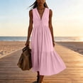 thumbnail image 6 of Oksale V Neck Dresses for Women with Pockets Loose Cozy Sleeveless Tank Dress Flowy Summer Maxi Dress for Vacation Pink M, 6 of 8