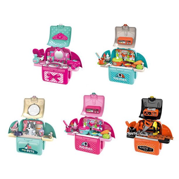 XWSHYW Juguetes para Niños Pequeños Juego de Cocina con Comida de Juguete para Niños Pequeños, Kit de Maquillaje para Niños, Juegos de Simulación para Niños, Caja de Herramientas de Juguete para Niño