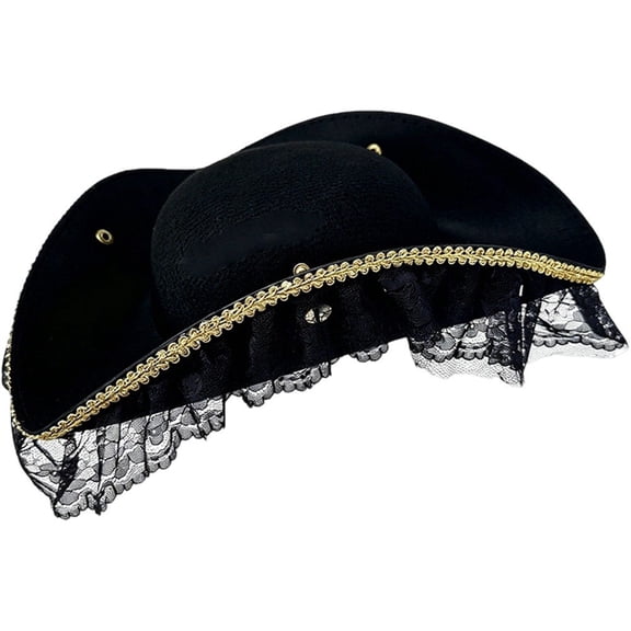 Slccxzc Non Woven Fabric Tricorn Pirate Hat Lace Trim Adult Headwear