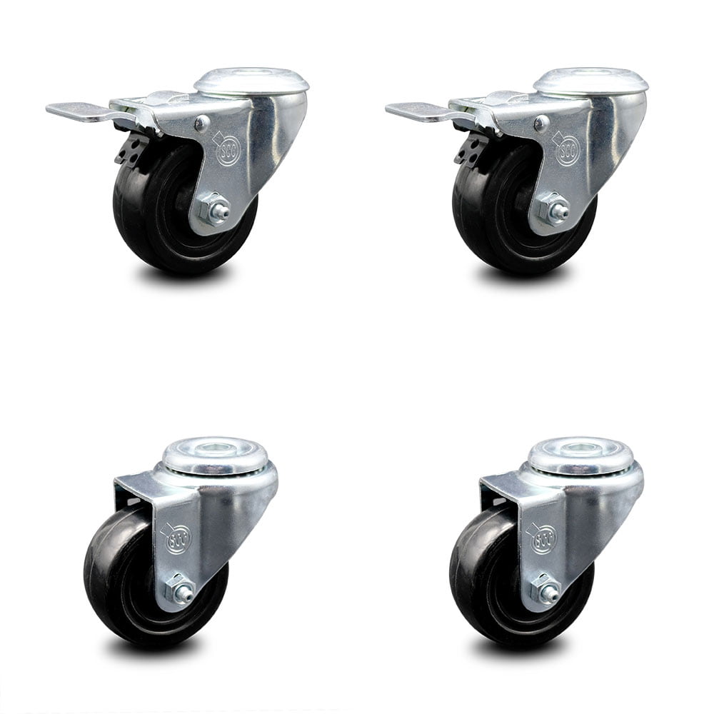 Service Caster Brand Includes 2 with Total Locking Brakes Soft Rubber Swivel Bolt Hole Caster Set of 4 w/5 x 1.25 Black Wheels 1100 lbs Total Capacity