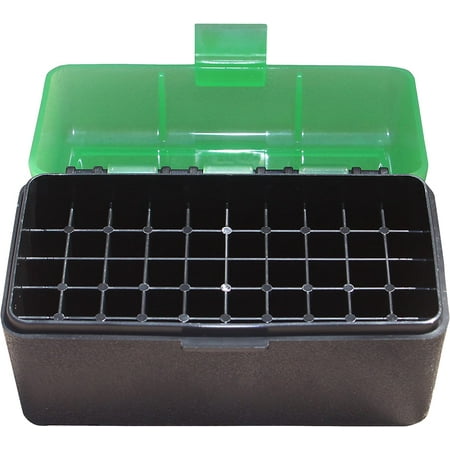 MTM Case-Gard 50 Rifle Ammo Boxes .22 Bench Rest & 6mm PPC Mechanical Hinge Clear Green/Black