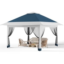 Pop Up Gazebo 13x13FT Canopy Tent with Mosquito Netting, Outdoor Patio Gazebo with 3 Adjustable Heights, Tent Shelter Quick Setup Backyard Tent for Party,Wedding (Navy Blue Hemp Grey)