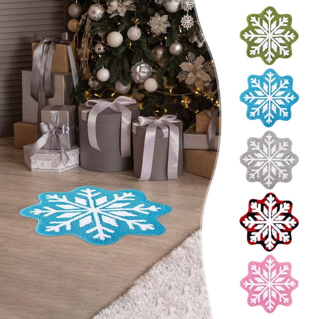 Fiudx Alfombra de Copo de Nieve, Diseño Invernal, Antideslizante y Lavable, Bienvenida Navideña, Decoración Festiva para Interiores y Exteriores, Versátil, para Baño y Entrada, 40 X 60 Cm