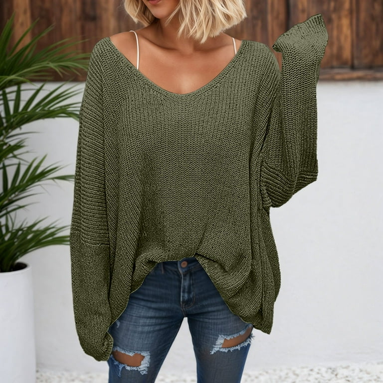 Womens Tops Pullover Hoodie Casual Oversized Knit Sweaters Trendy