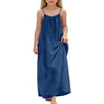 thumbnail image 2 of Backless Cami Dresses for Girl Spaghetti Strap Lounge Dress Blue Flowy Dress Maxi Sundress Cute Beach Outfits for Girls, 2 of 6