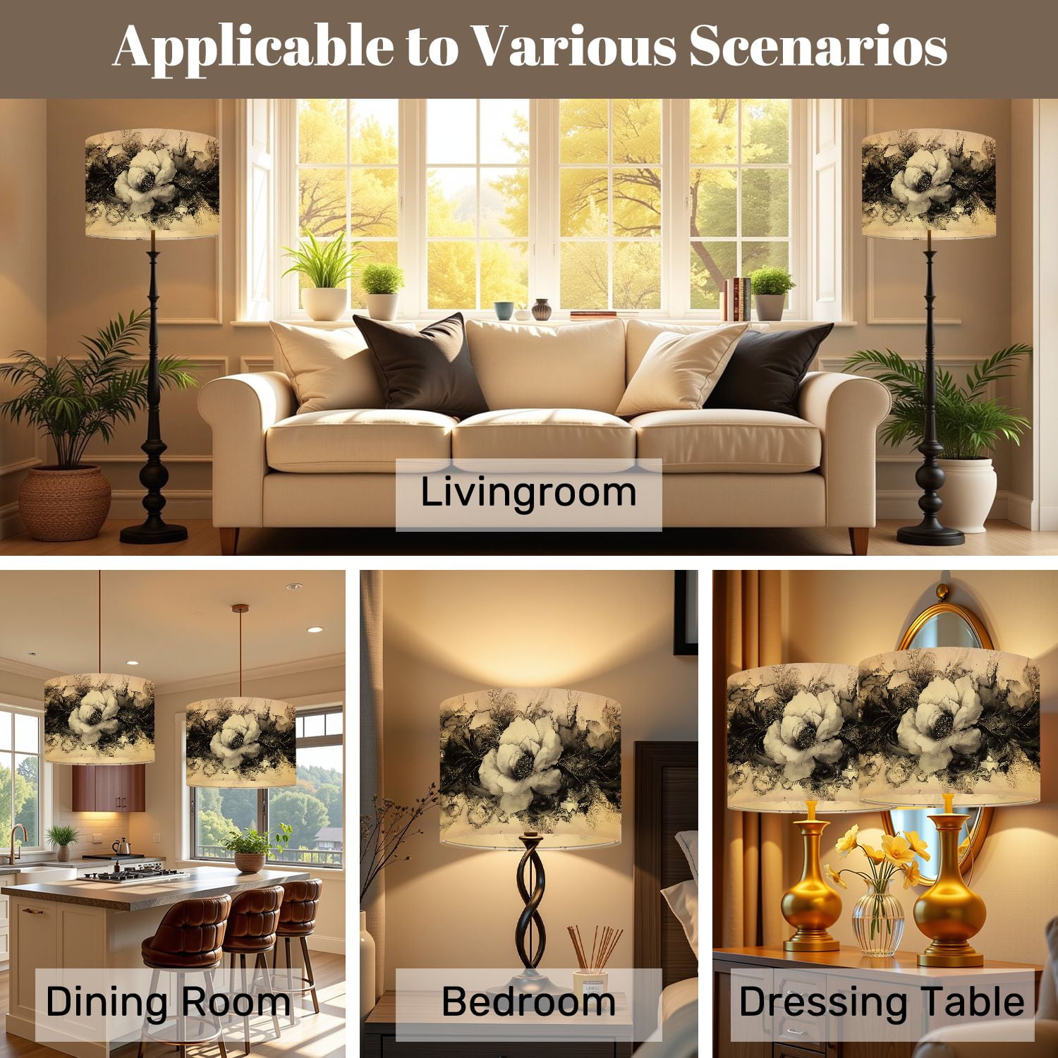 Lampshades 2 Pack Ink Rose Abstract Floral Onyx Roses Large Petals Abstract Foliage 13"x13"x10" Light Shade for Table Lamps Floor Lamps Drum Lamp Shades Lampshade Replacement Easy Assembly