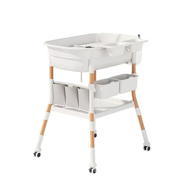 Cambiador para Bebe, Cambiador Impermeable Portátil con Ajustable en 3 Alturas, Cojín, 4 Canasta de Almacenamiento, 3 Bolsa de Almacenamiento, 360°Ruedas,77 * 66 * 96cm