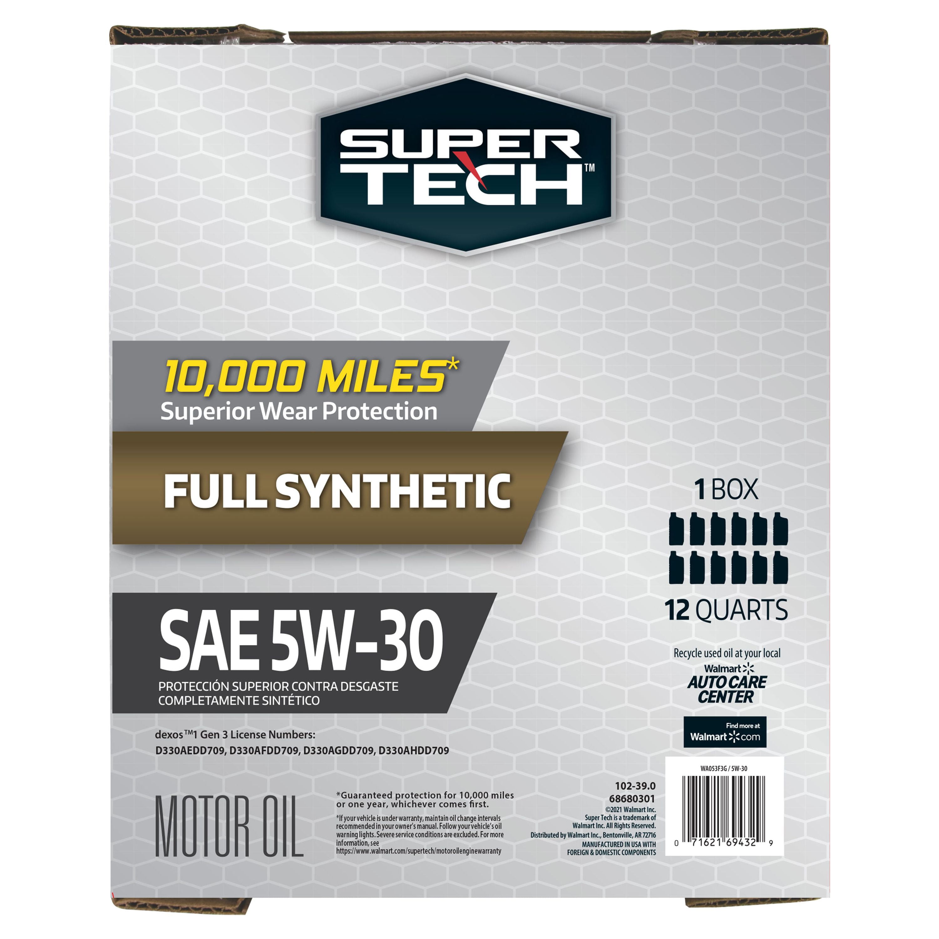 Super Tech Full Synthetic SAE 5W-30 Motor Oil, 12 Quart Bag (3 gallons)
