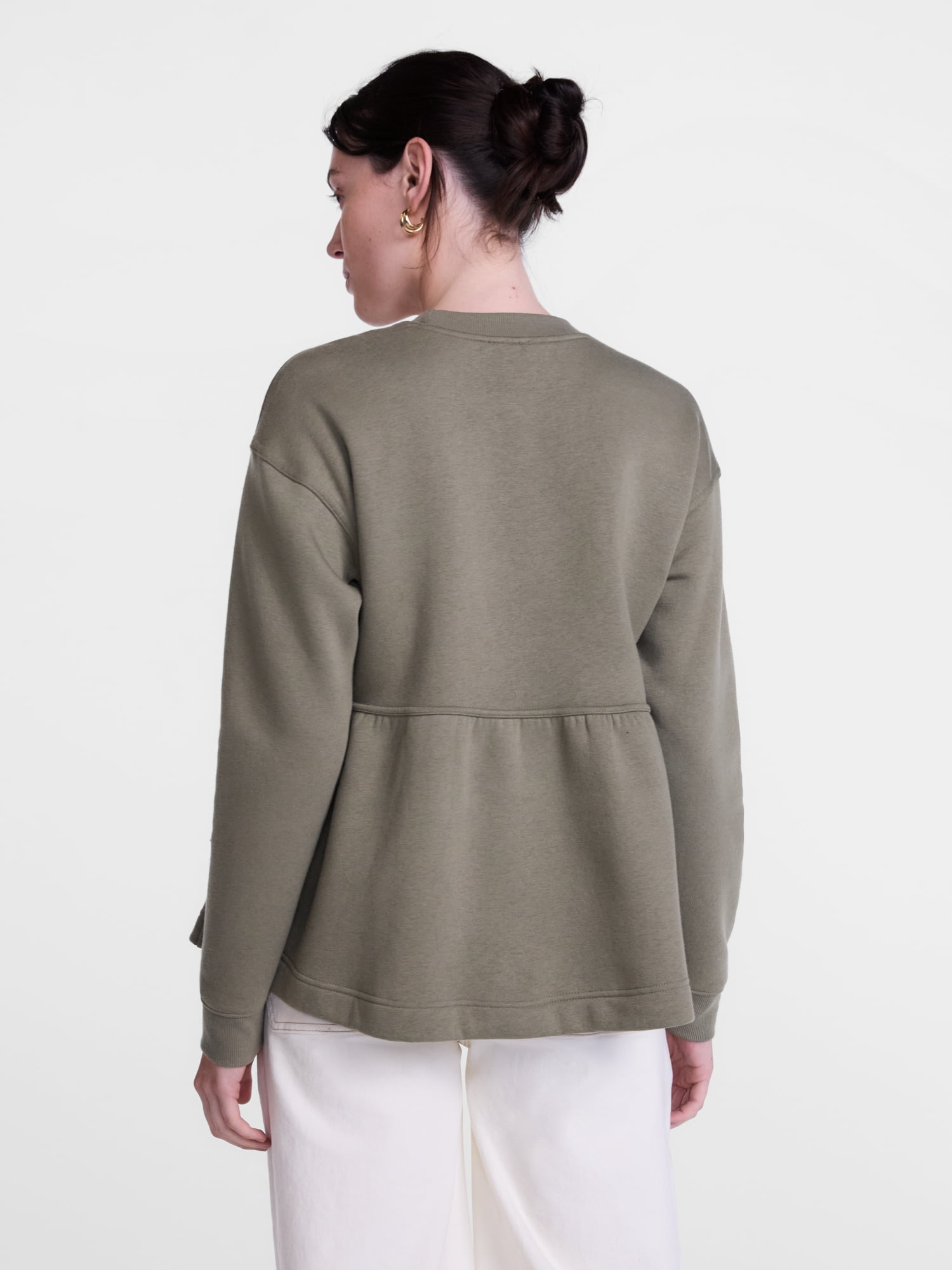 Scenario Women's Peplum Fleece Pullover with Long Sleeves, Size XS-XXXL