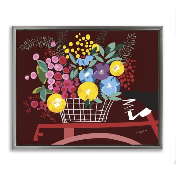 Stupell Industries Modern Modern Flower Basket Gray Floating Frame Canvas Art, 21 x 17, by Pragya Kothari