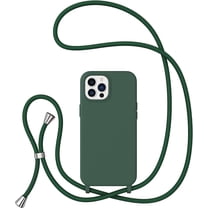 Crossbody Case for iPhone 14 Pro Max with Lanyard Strap Adjustable Rope Liquid Silicone Soft Cover for iPhone 14 Pro Max 6.7 inch-Dark Green