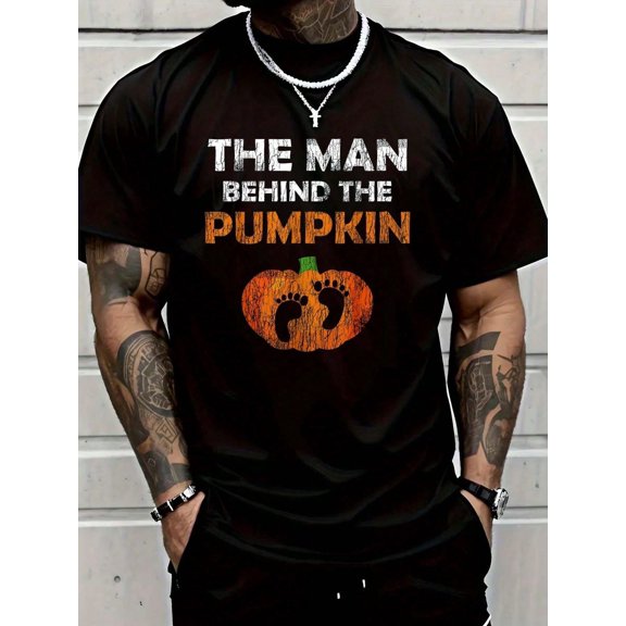 The Man Behind The Pumpkin Funny Halloween Graphic Print Unisex Casual Holiday Party Gift Cotton Men's Women's Tee Shirt