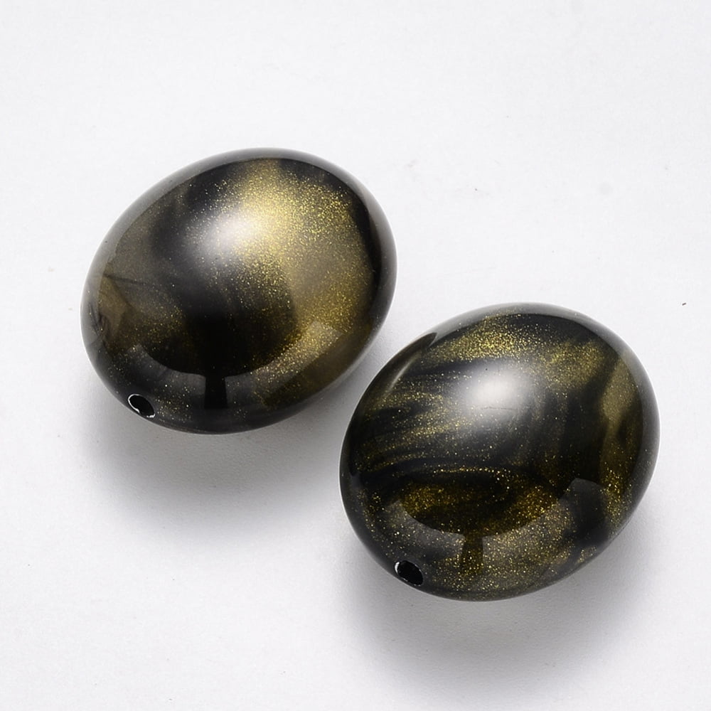 500gs Imitation Acrylic Beads with Glitter Powder Oval Black 28.5x23.5x14.5mm Hole: 2mm about 80pcs/500g