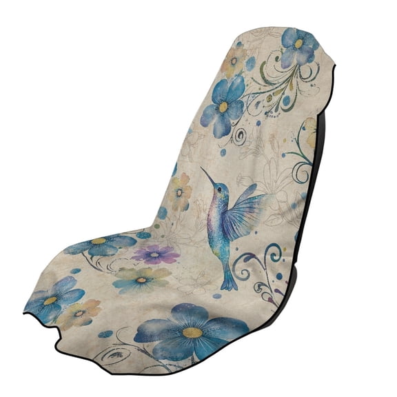 XYZCANDO Blue Hummingbird and Floral Comfortable Terry Cloth Seat Cover for Swimming Workout Outdoor Sport, Washable Non-Slip Car Towel Cushion Cover