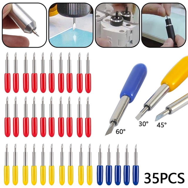 MesaSe Cutting Blades Set Replacement 30 45 60 Degree Standard Carving Blades Tungsten Steel Cutting Lettering Blade Assorted Set Compatible with Most Craft Cutting Machines 35pcs 3 Types