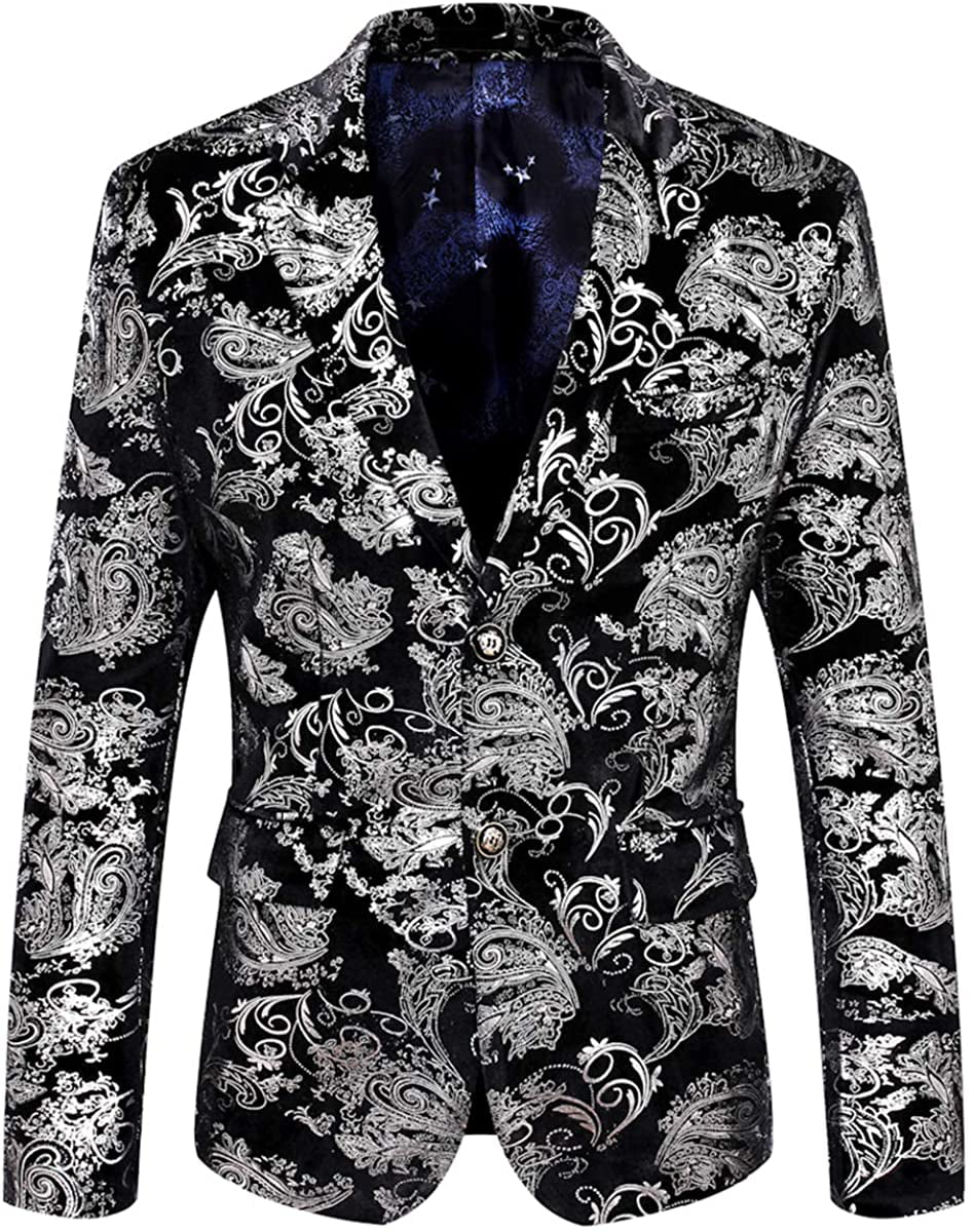 YOUTHUP Mens Slim Fit Embroidery Blazer Single Breasted 1 Button Flowery Suit Jacket Floral Wedding Jackets 